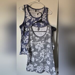 Men's blue & gray Hawaiian print tank tops, size S